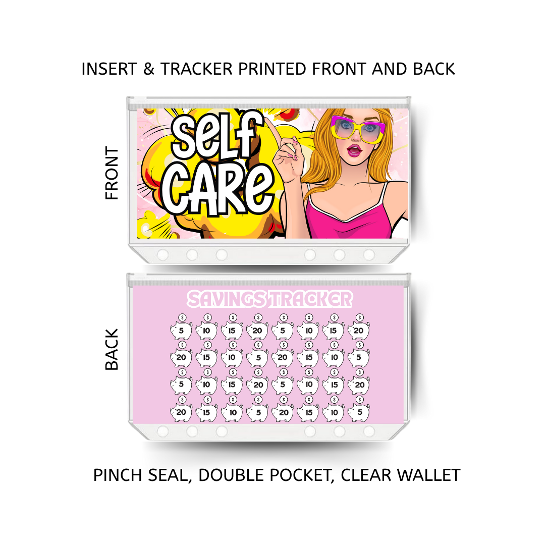 SELF CARE savings double insert & tracker plus a clear, twin pocket, pinch seal wallet