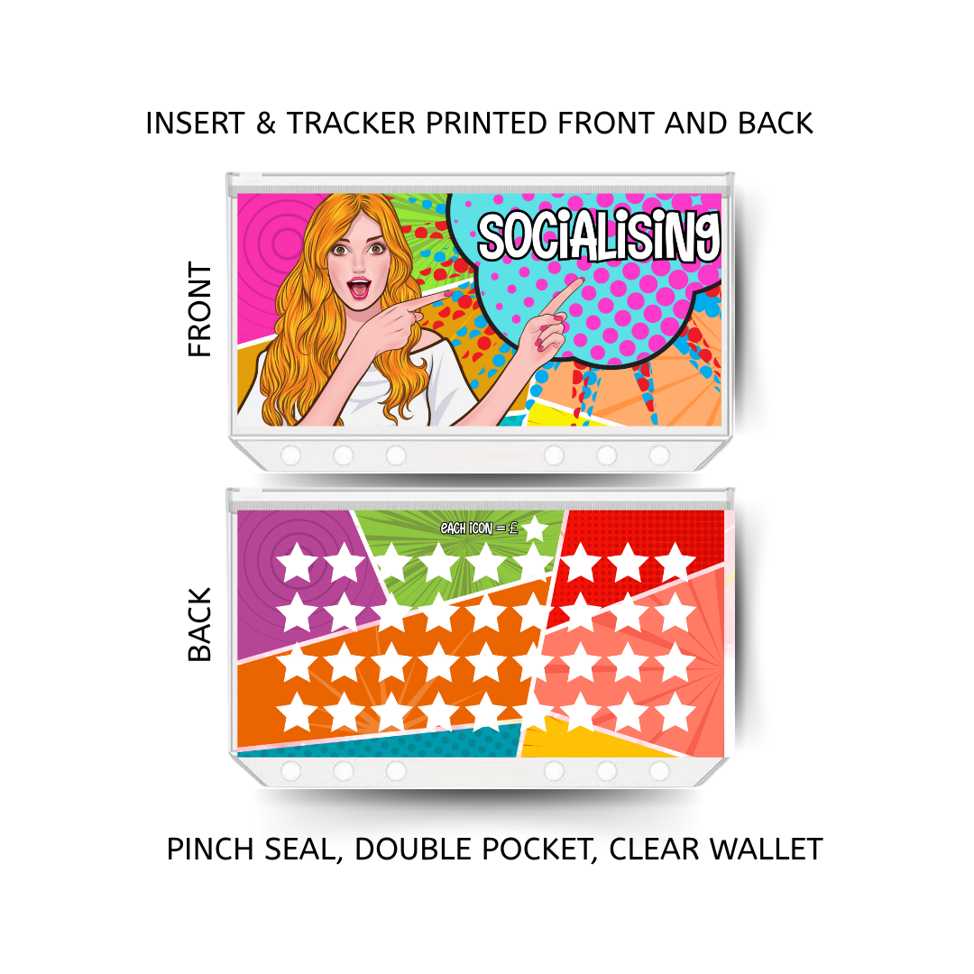 SOCIALISING savings double insert & tracker plus a clear, twin pocket, pinch seal wallet
