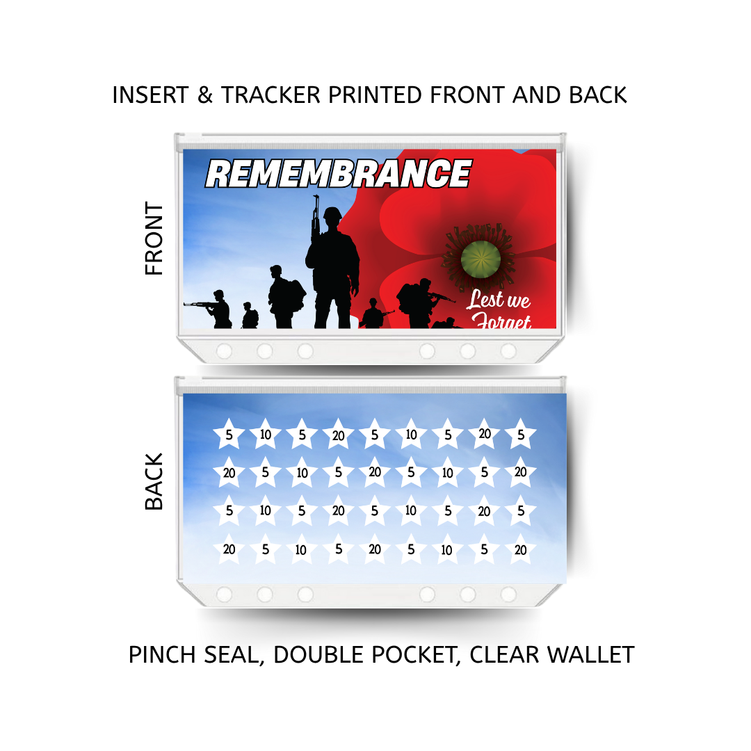 REMEMBRANCE savings double insert & tracker plus a clear, twin pocket, pinch seal wallet