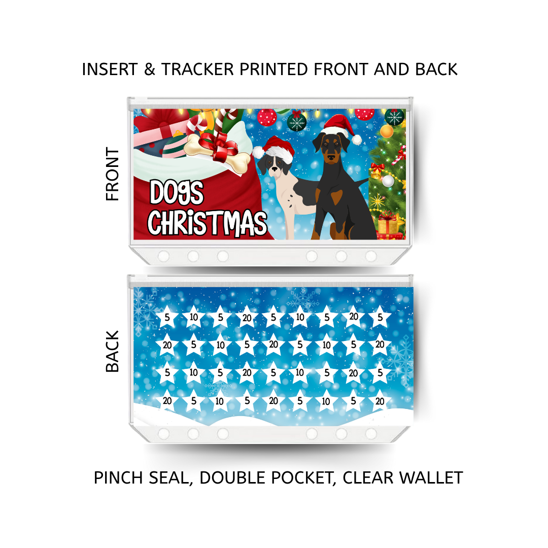 DOGS CHRISTMAS savings double insert & tracker plus a clear, twin pocket, pinch seal wallet