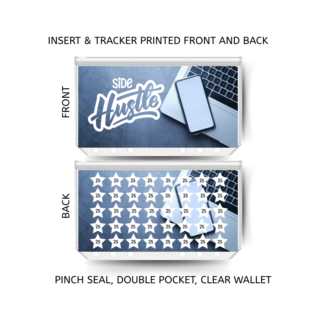 SIDE HUSTLE savings double insert & tracker plus a clear, twin pocket, pinch seal wallet