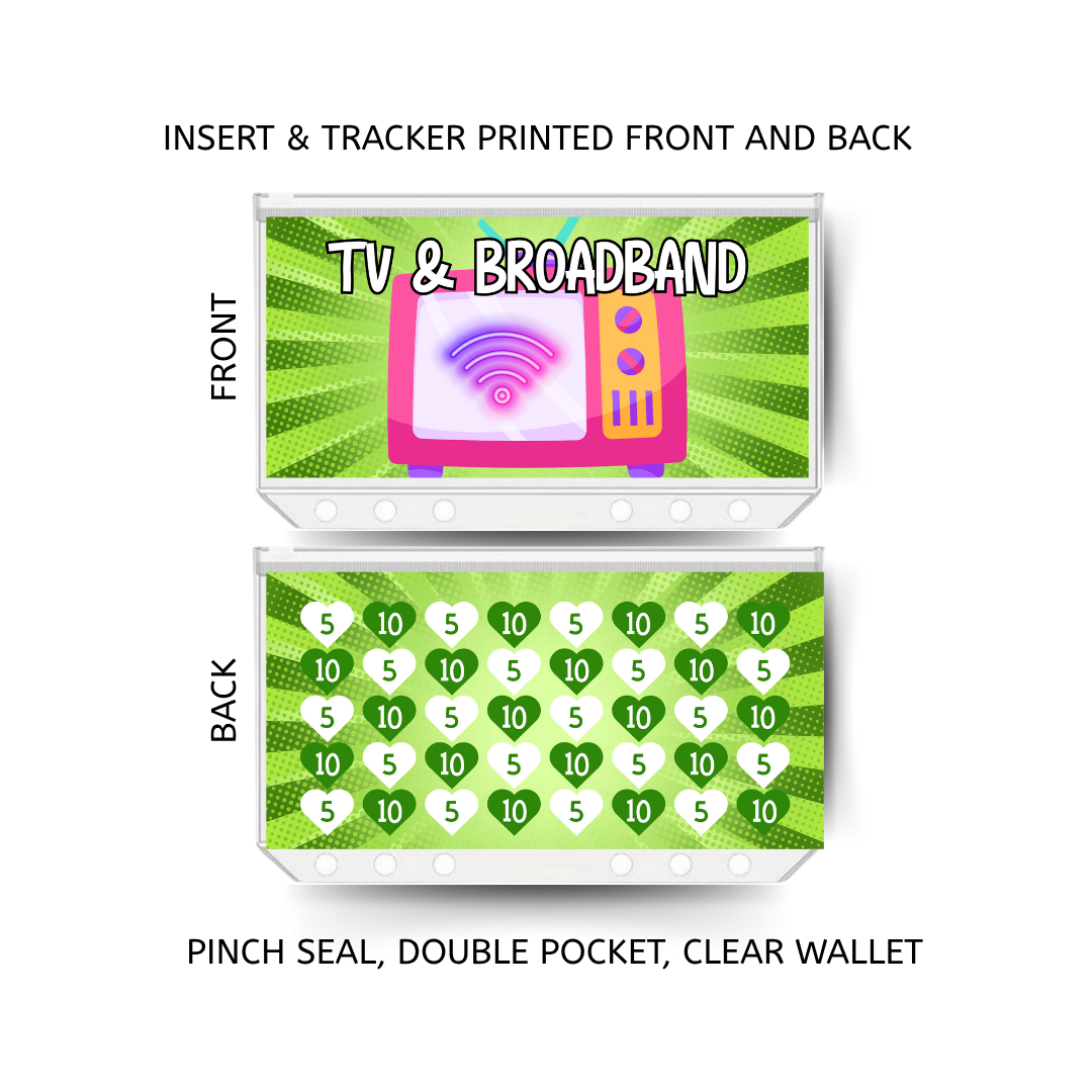 TV AND BROADBAND savings double insert & tracker plus a clear, twin pocket, pinch seal wallet