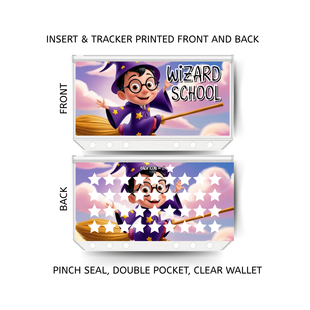 WIZARD SCHOOL savings double insert & tracker plus a clear, twin pocket, pinch seal wallet