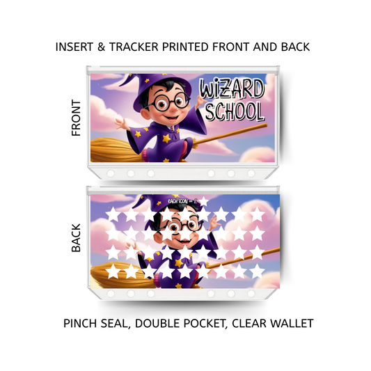 WIZARD SCHOOL savings double insert & tracker plus a clear, twin pocket, pinch seal wallet
