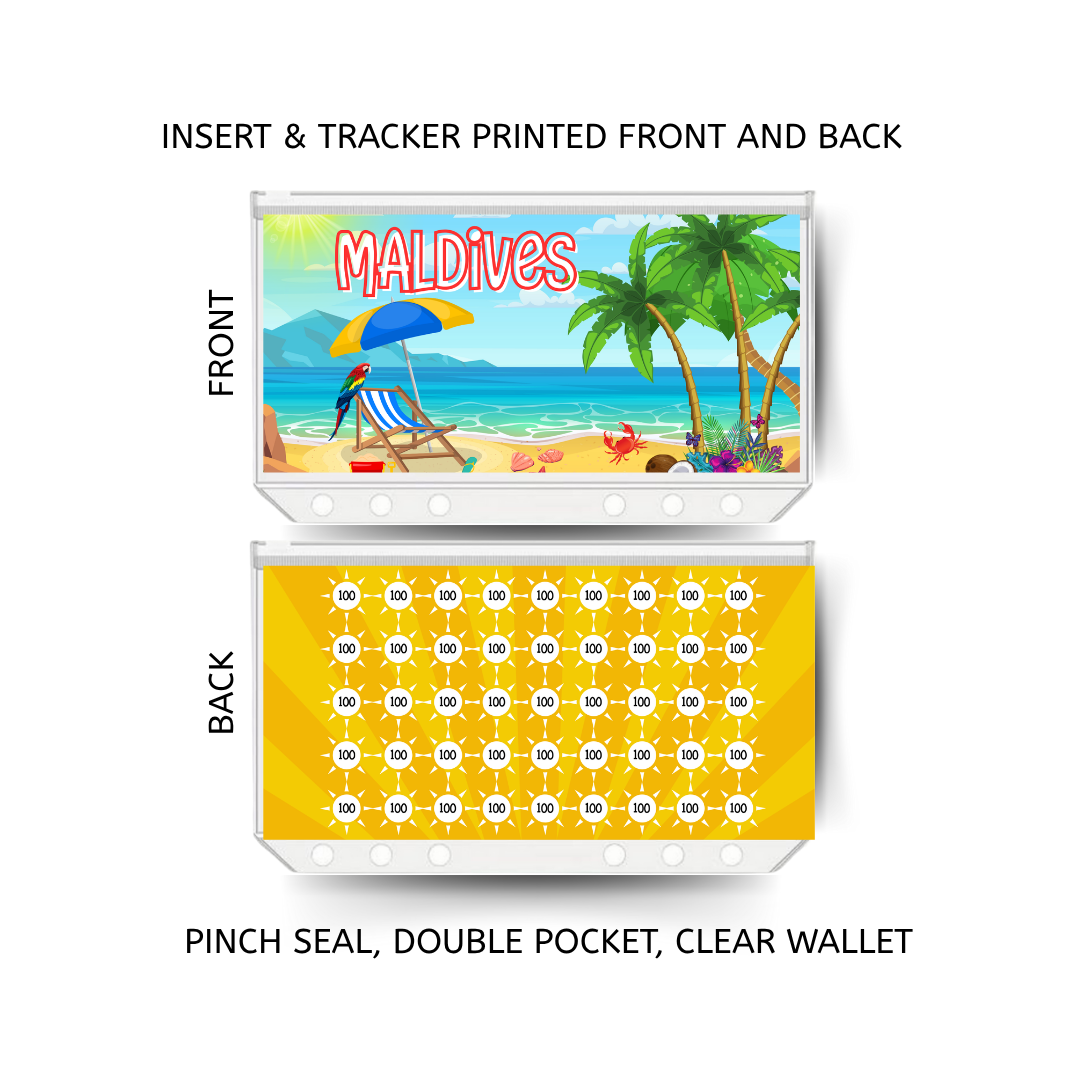 MALDIVES savings double insert & tracker plus a clear, twin pocket, pinch seal wallet