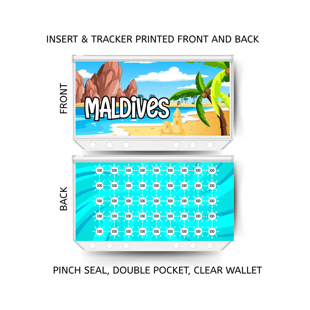 MALDIVES savings double insert & tracker plus a clear, twin pocket, pinch seal wallet