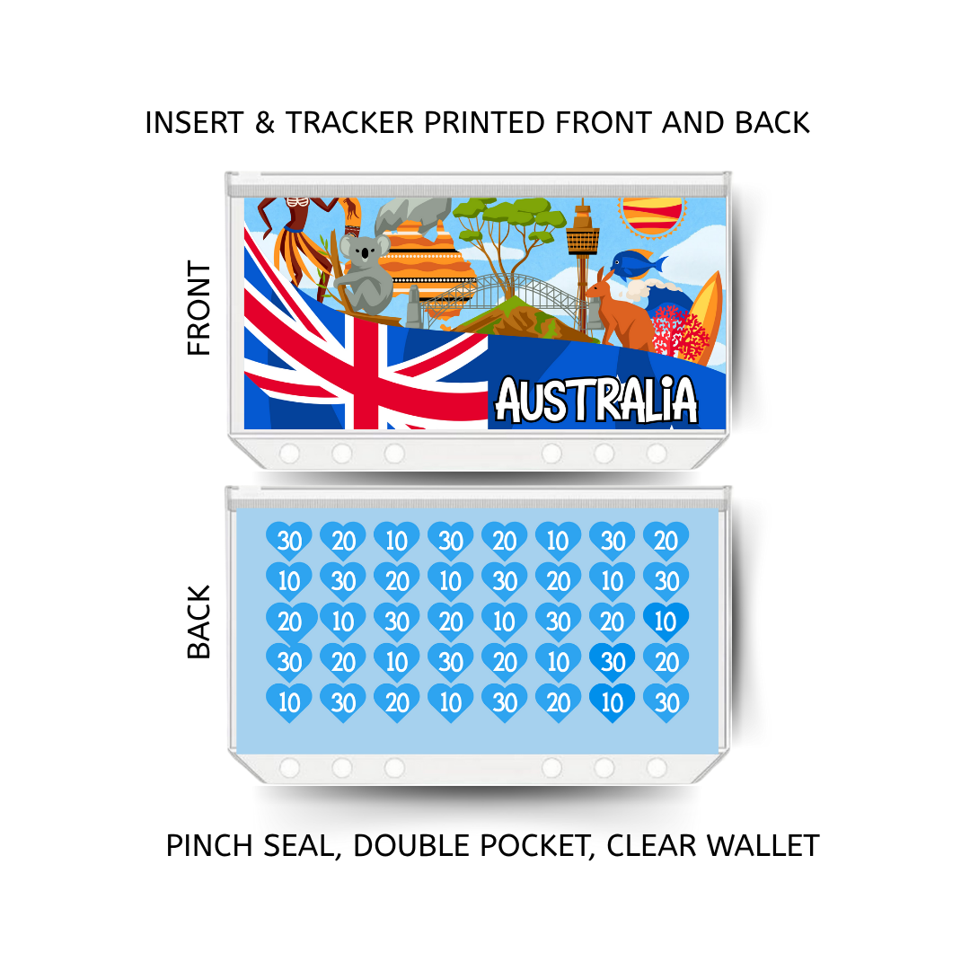 AUSTRALIA savings double insert & tracker plus a clear, twin pocket, pinch seal wallet