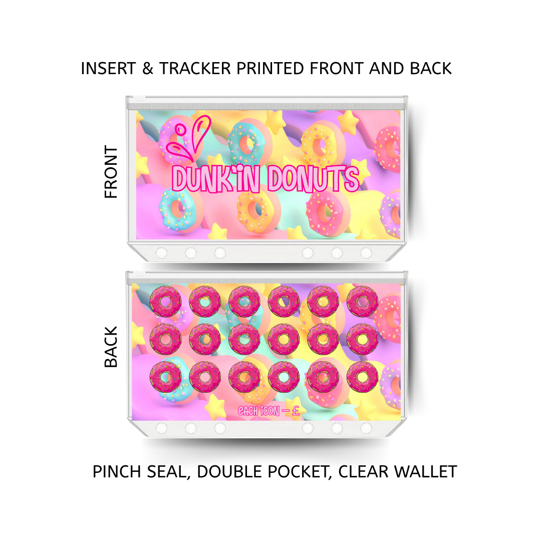 DUNKIN DONUTS savings double insert & tracker plus a clear, twin pocket, pinch seal wallet