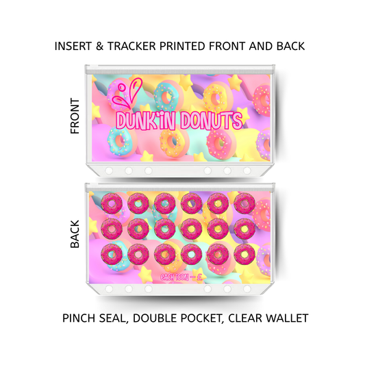 DUNKIN DONUTS savings double insert & tracker plus a clear, twin pocket, pinch seal wallet