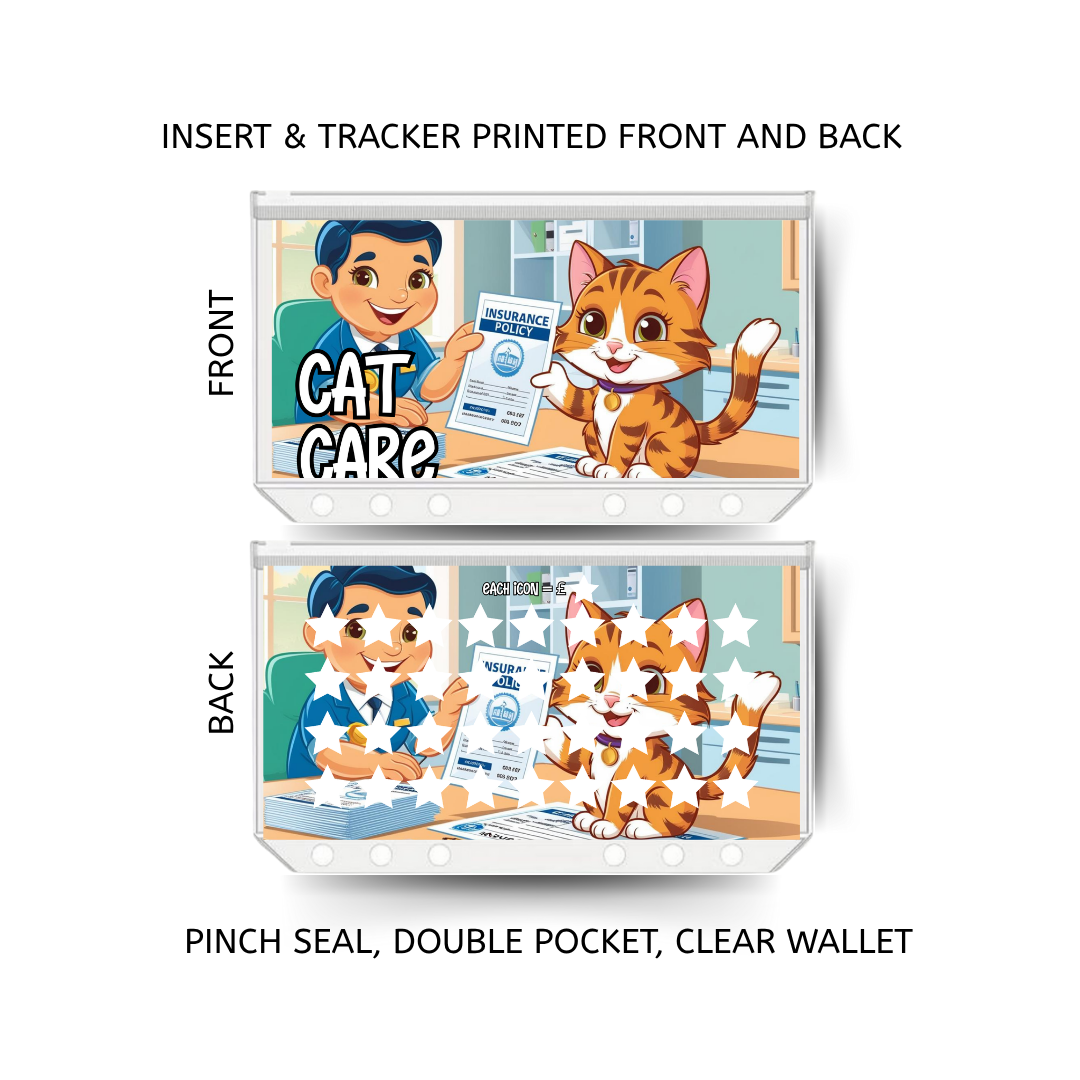 CAT CARE savings double insert & tracker plus a clear, twin pocket, pinch seal wallet