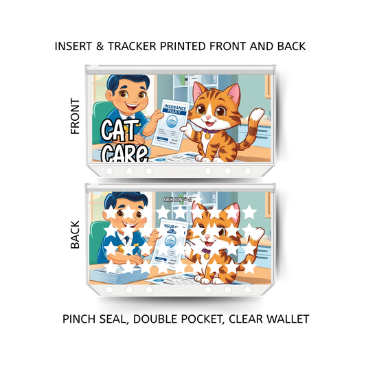 CAT CARE savings double insert & tracker plus a clear, twin pocket, pinch seal wallet