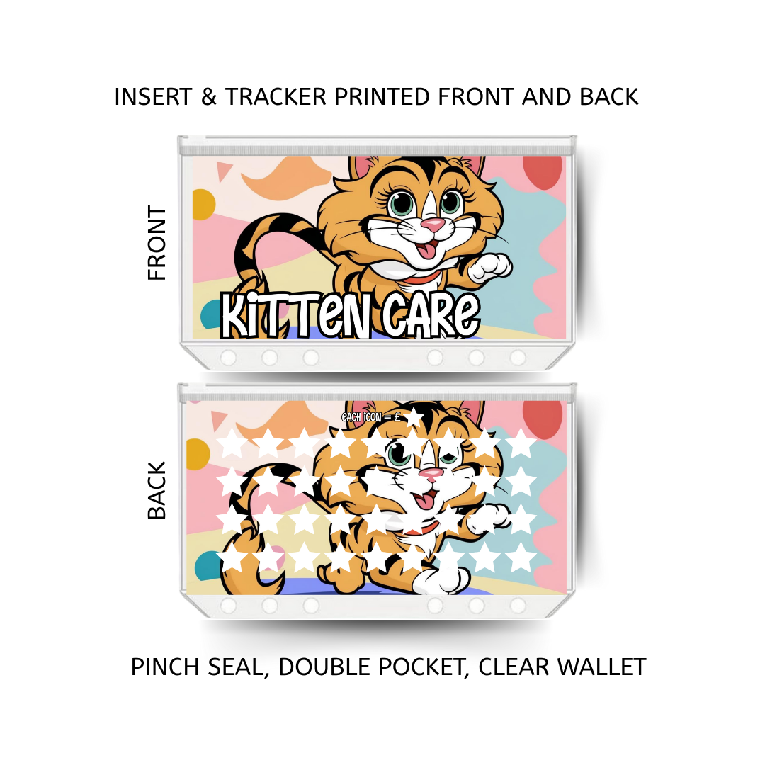 KITTEN CARE savings double insert & tracker plus a clear, twin pocket, pinch seal wallet