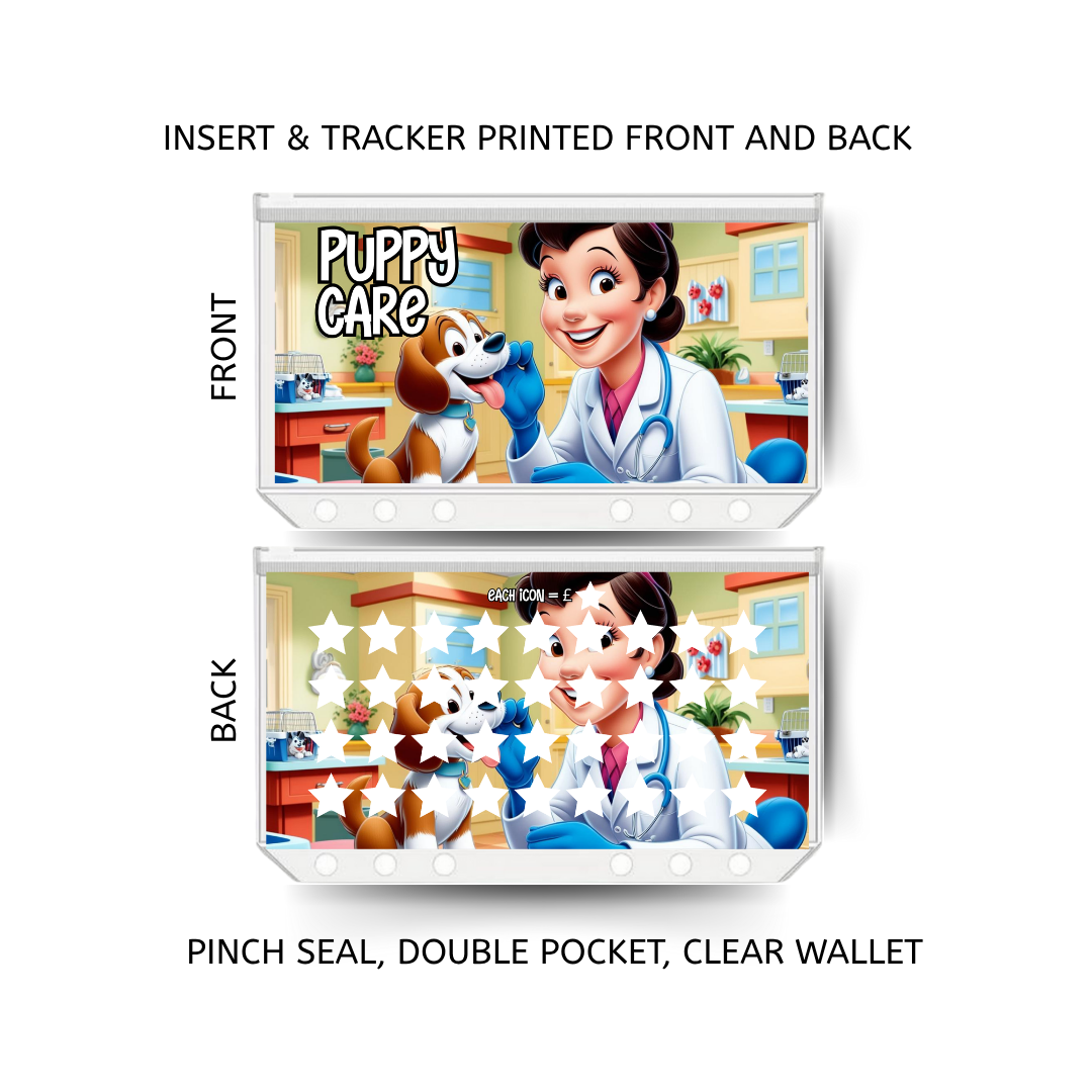 PUPPY CARE savings double insert & tracker plus a clear, twin pocket, pinch seal wallet