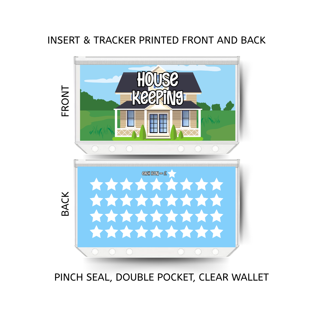 HOUSE KEEPING savings double insert & tracker plus a clear, twin pocket, pinch seal wallet