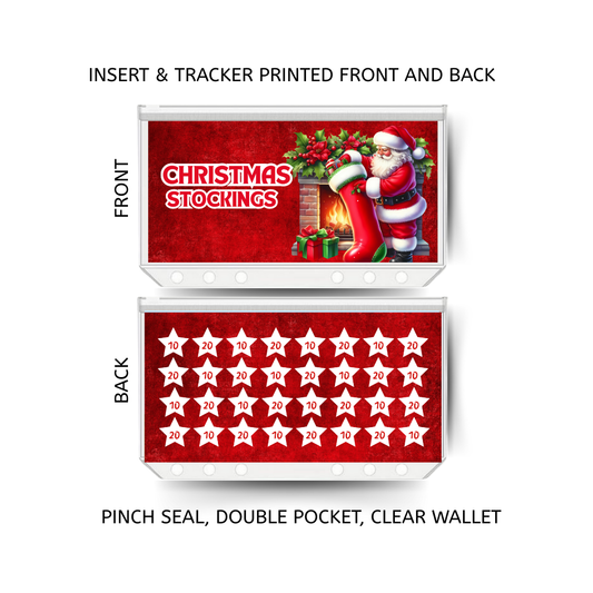 CHRISTMAS STOCKINGS savings double insert & tracker plus a clear, twin pocket, pinch seal wallet for A6 binder