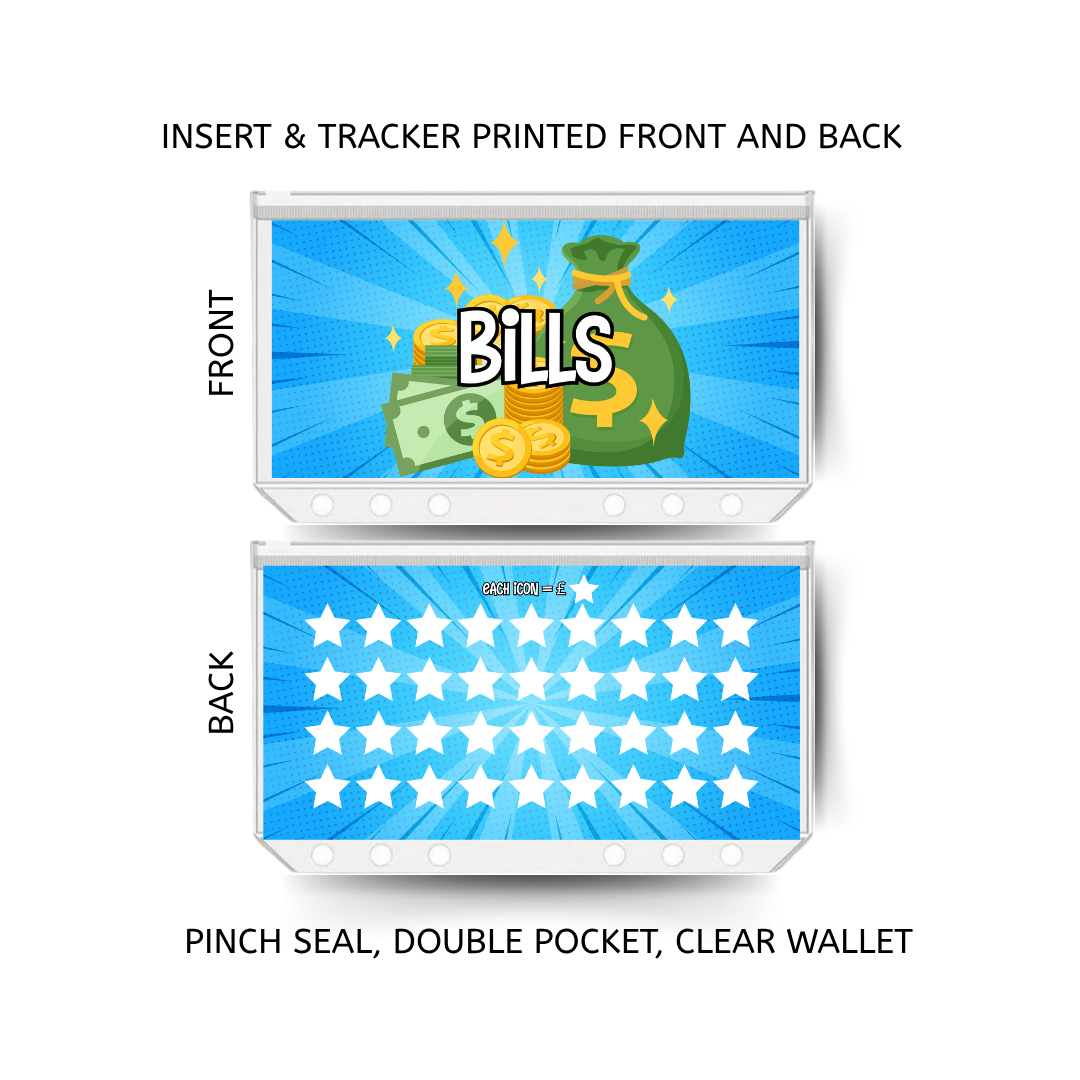 BILLS savings double insert & tracker plus a clear, twin pocket, pinch seal wallet