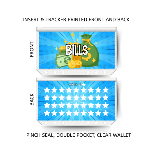 BILLS savings double insert & tracker plus a clear, twin pocket, pinch seal wallet