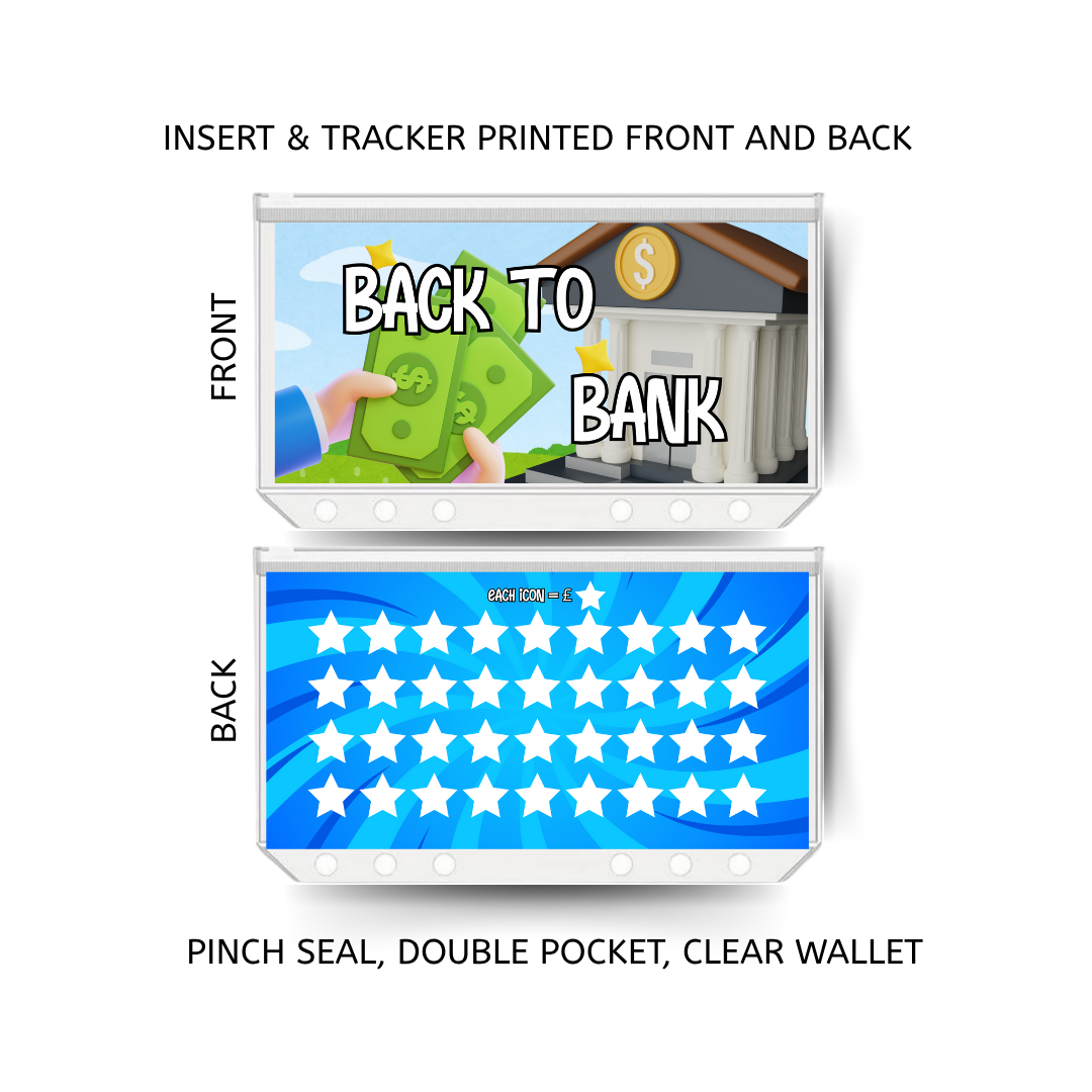 BACK TO BANK savings double insert & tracker plus a clear, twin pocket, pinch seal wallet