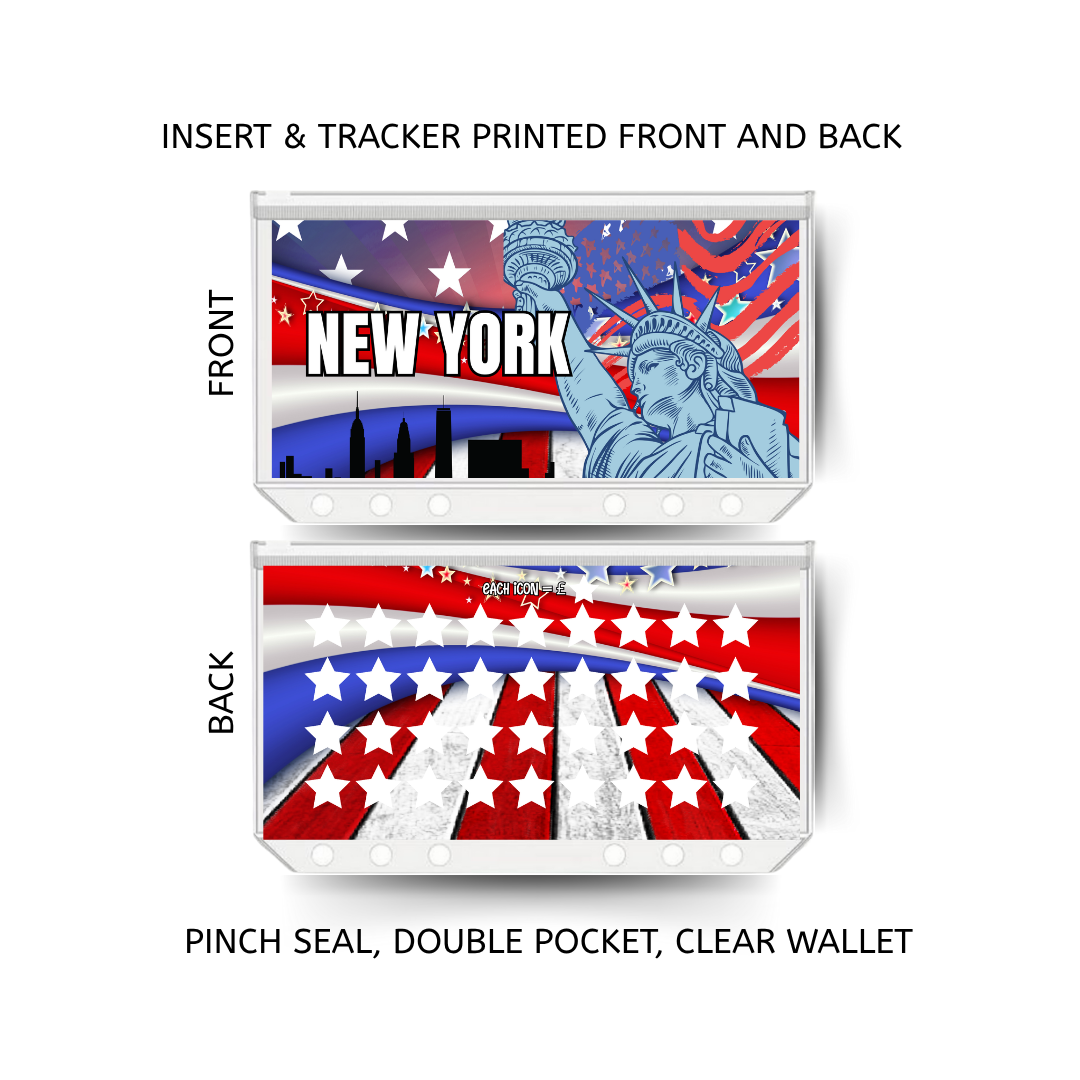 NEW YORK savings double insert & tracker plus a clear, twin pocket, pinch seal wallet