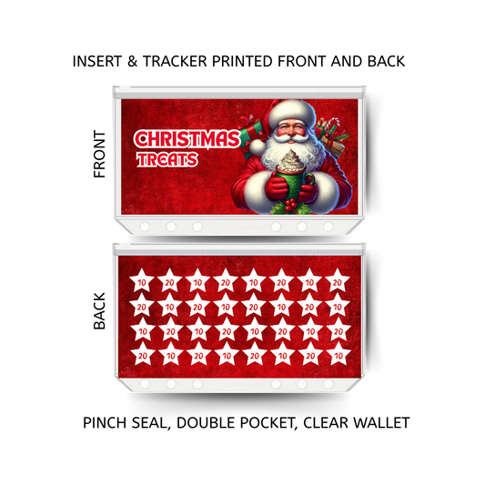 CHRISTMAS TREATS savings double insert & tracker plus a clear, twin pocket, pinch seal wallet for A6 binder