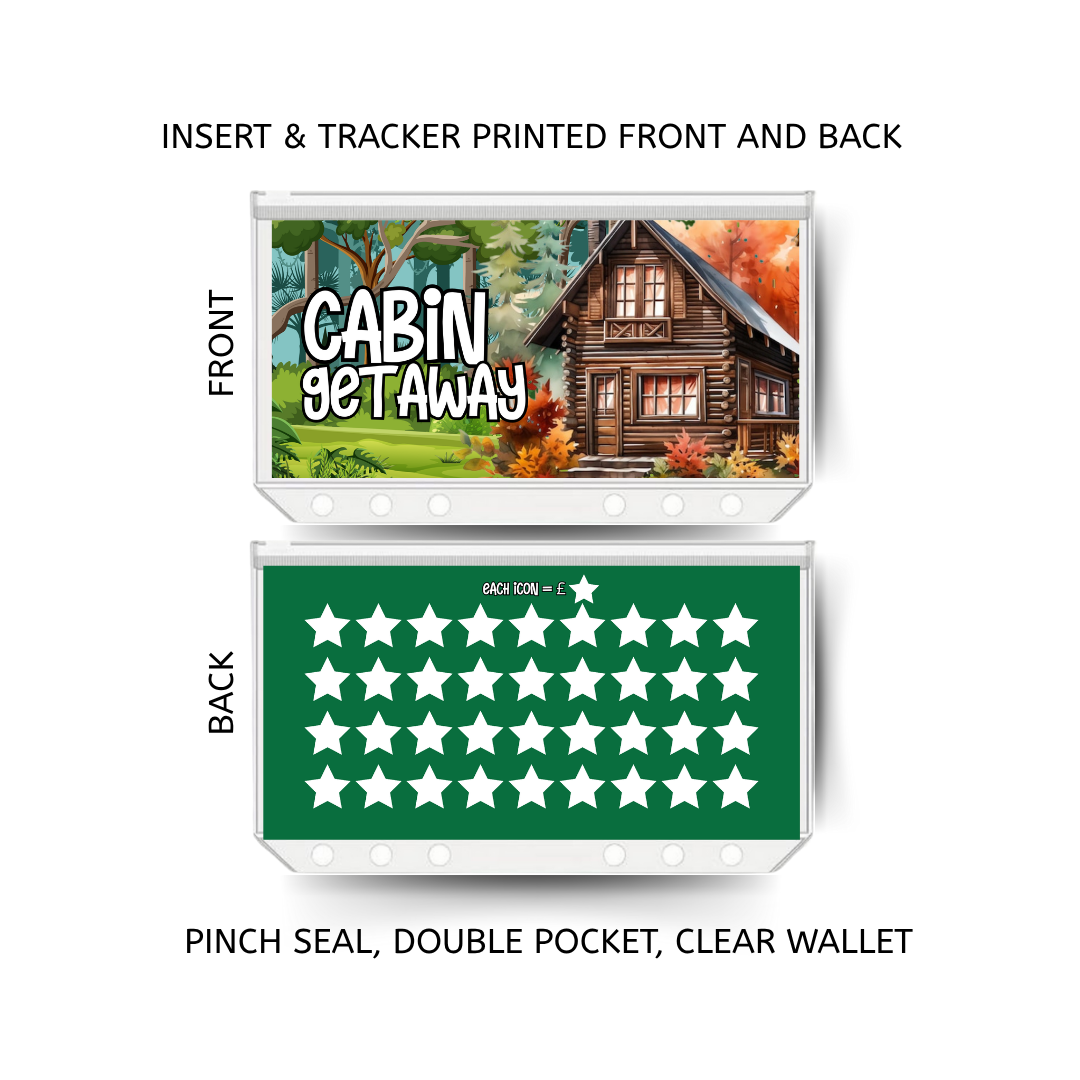 CABIN GETAWAY savings double insert & tracker plus a clear, twin pocket, pinch seal wallet
