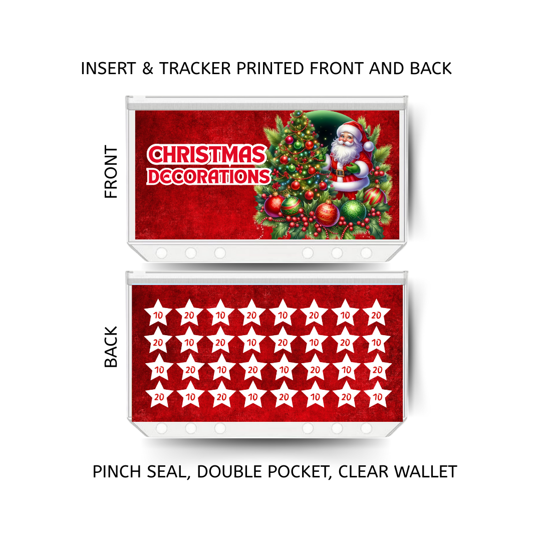 CHRISTMAS DECORATIONS savings double insert & tracker plus a clear, twin pocket, pinch seal wallet for A6 binder