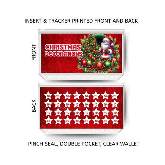 CHRISTMAS DECORATIONS savings double insert & tracker plus a clear, twin pocket, pinch seal wallet for A6 binder