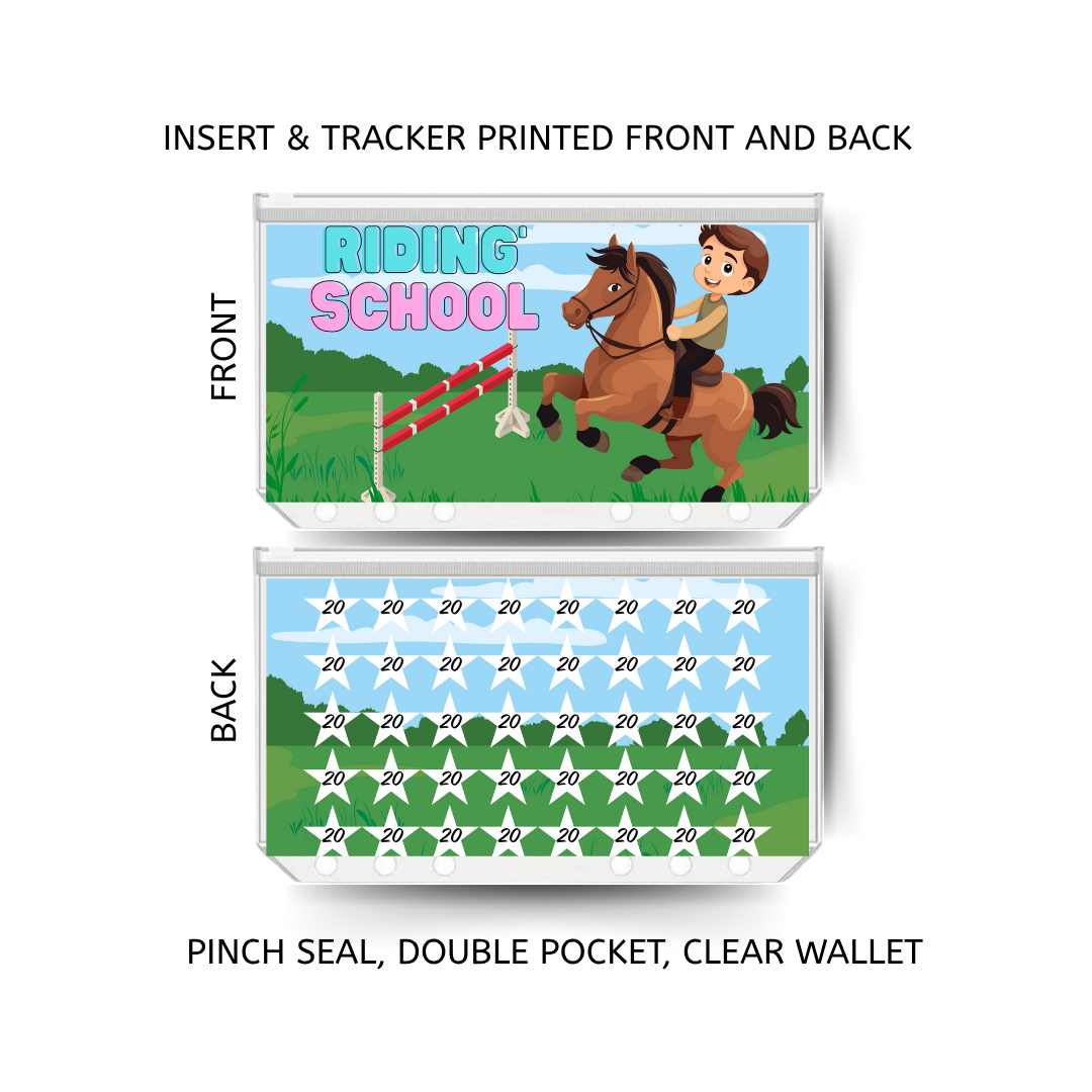 RIDING SCHOOL savings double insert & tracker plus a clear, twin pocket, pinch seal wallet