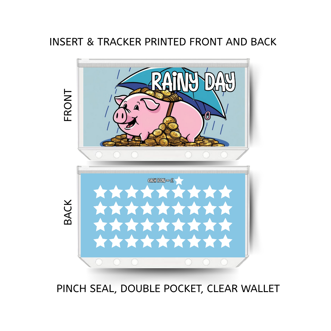 RAINY DAY savings double insert & tracker plus a clear, twin pocket, pinch seal wallet