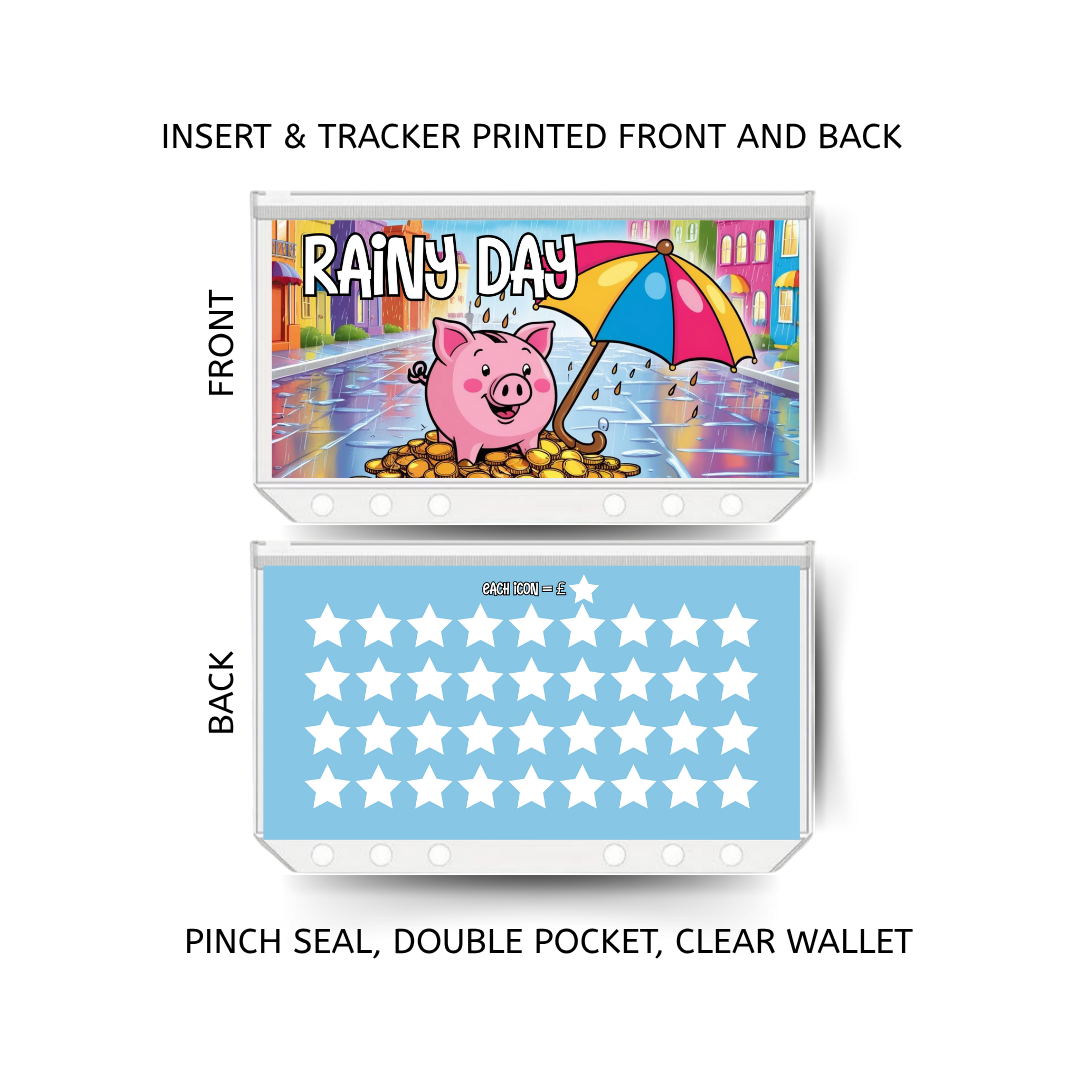 RAINY DAY savings double insert & tracker plus a clear, twin pocket, pinch seal wallet