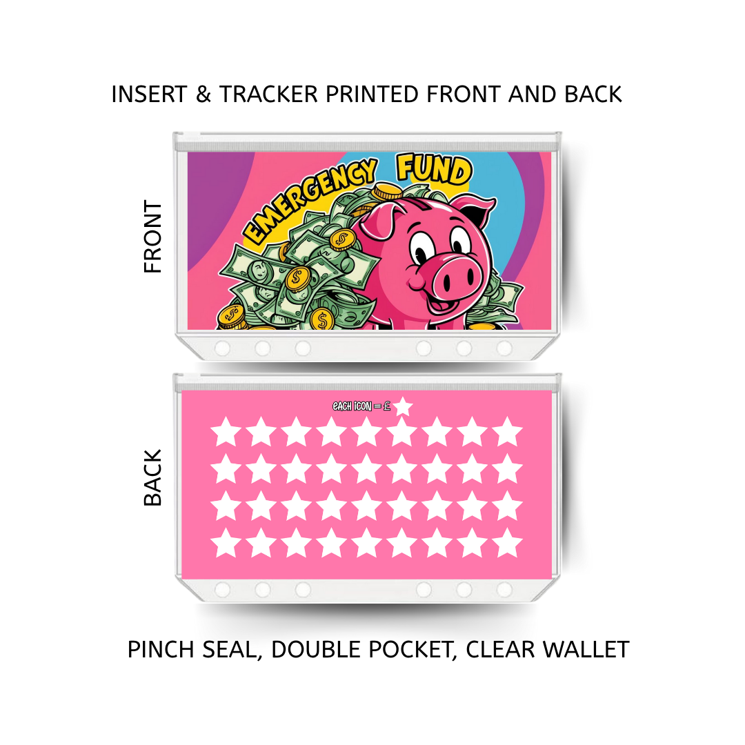 EMERGENCY FUND savings double insert & tracker plus a clear, twin pocket, pinch seal wallet
