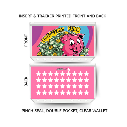 EMERGENCY FUND savings double insert & tracker plus a clear, twin pocket, pinch seal wallet
