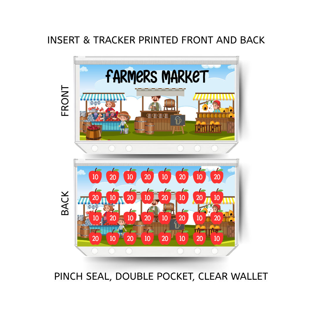 FARMERS MARKET savings double insert & tracker plus a clear, twin pocket, pinch seal wallet
