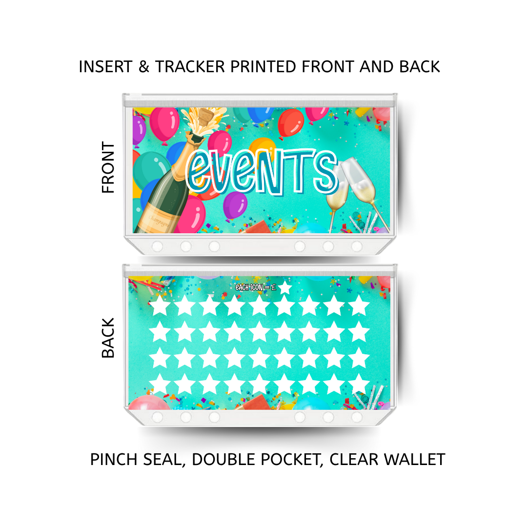 EVENTS savings double insert & tracker plus a clear, twin pocket, pinch seal wallet