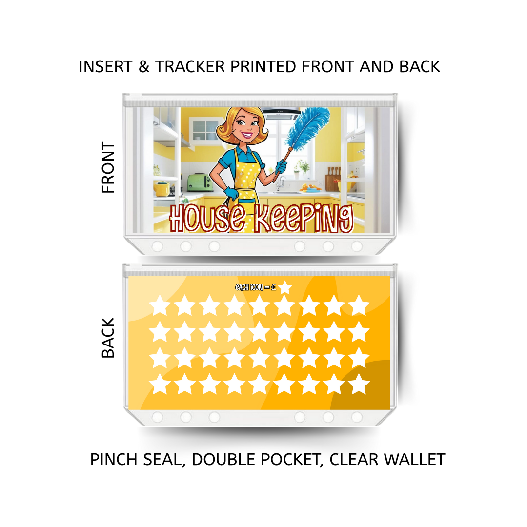HOUSE KEEPING savings double insert & tracker plus a clear, twin pocket, pinch seal wallet