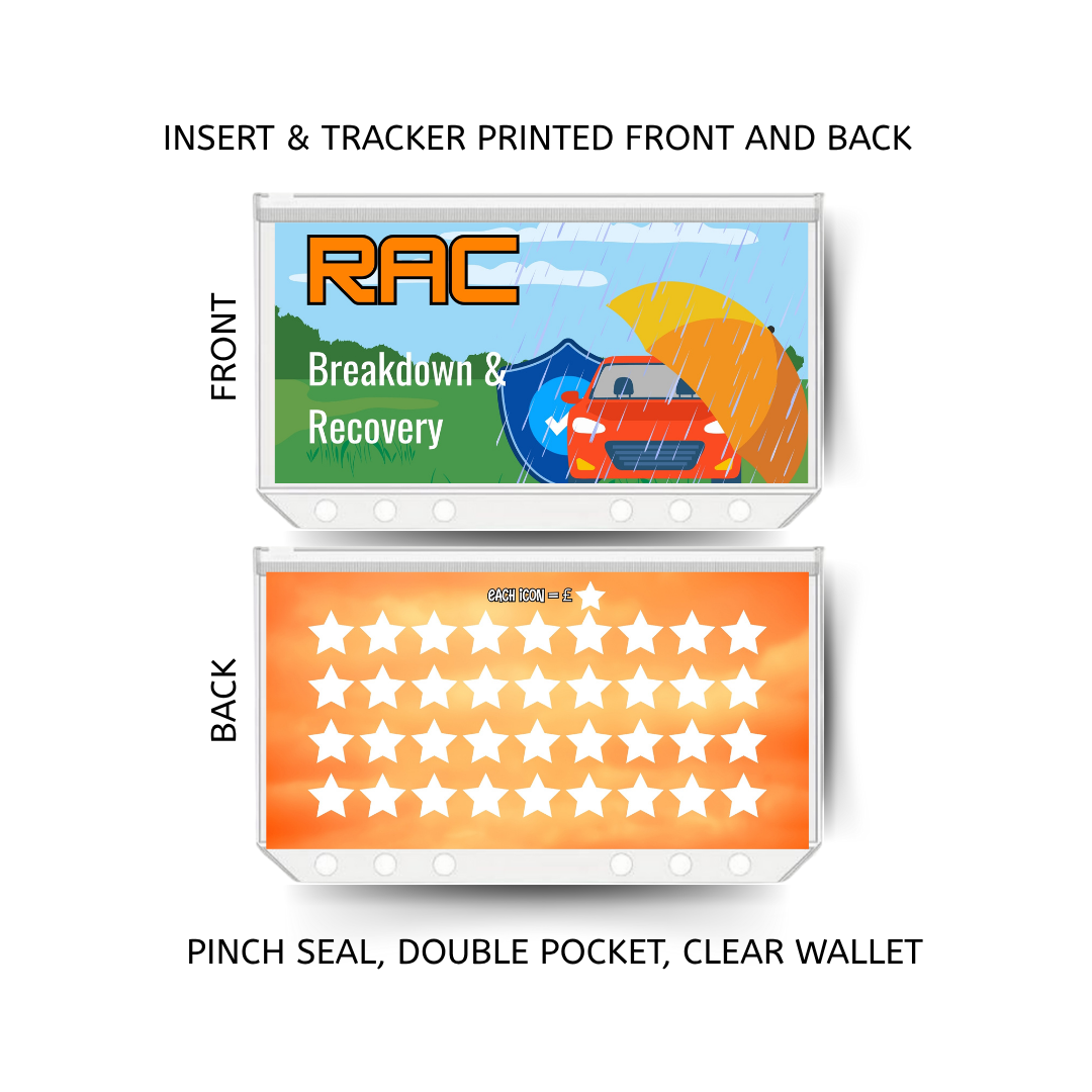 BREAKDOWN RECOVERY savings double insert & tracker plus a clear, twin pocket, pinch seal wallet