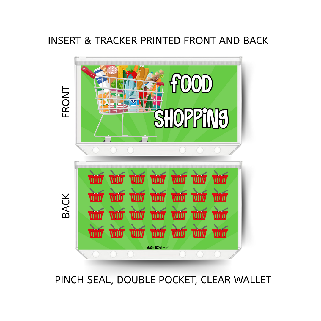 FOOD SHOPPING savings double insert & tracker plus a clear, twin pocket, pinch seal wallet