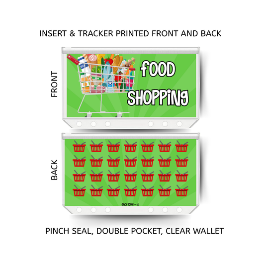 FOOD SHOPPING savings double insert & tracker plus a clear, twin pocket, pinch seal wallet