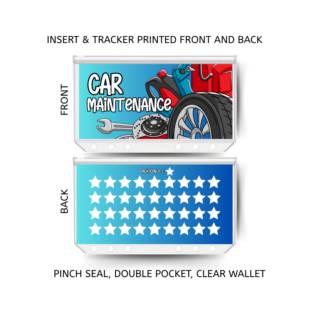 CAR MAINTENANCE savings double insert & tracker plus a clear, twin pocket, pinch seal wallet