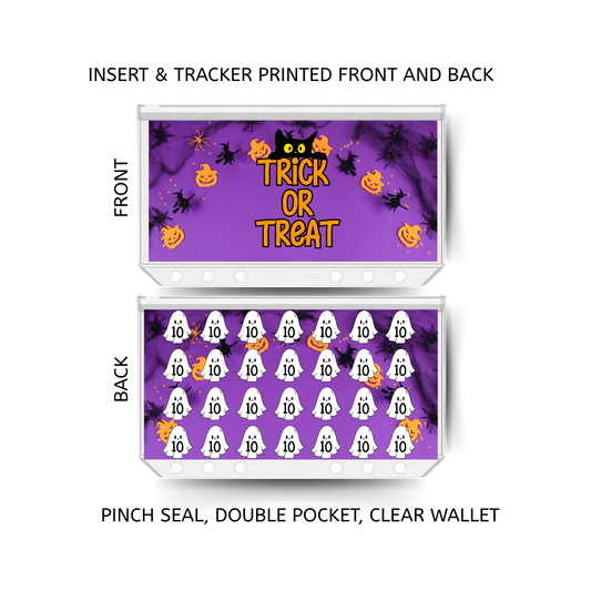 TRICK OR TREAT savings double insert & tracker plus a clear, twin pocket, pinch seal wallet