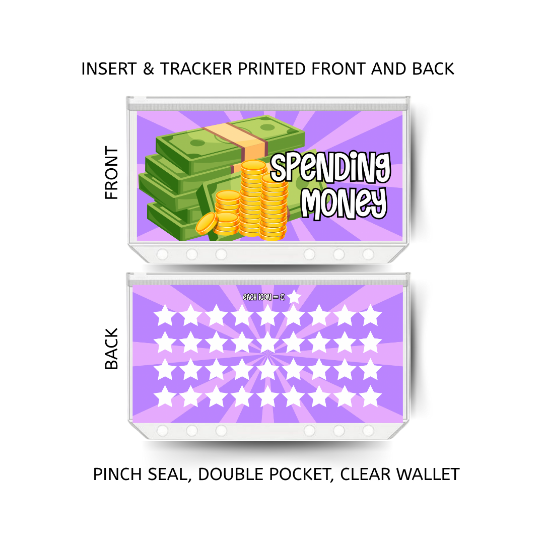 SPENDING MONEY savings double insert & tracker plus a clear, twin pocket, pinch seal wallet