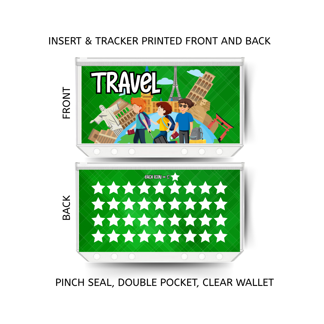TRAVEL savings double insert & tracker plus a clear, twin pocket, pinch seal wallet for A6 binder
