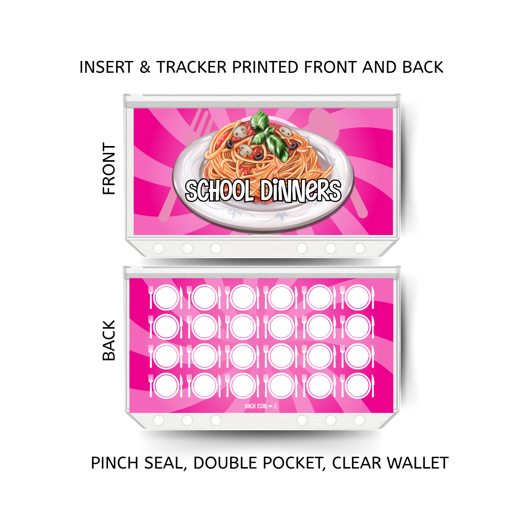 SCHOOL DINNERS savings double insert & tracker plus a clear, twin pocket, pinch seal wallet