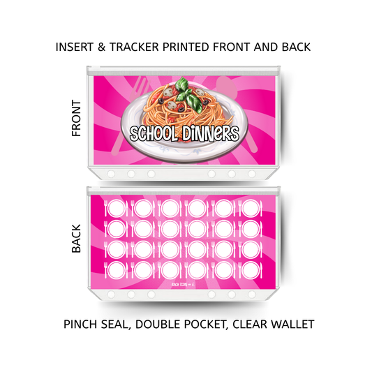 SCHOOL DINNERS savings double insert & tracker plus a clear, twin pocket, pinch seal wallet