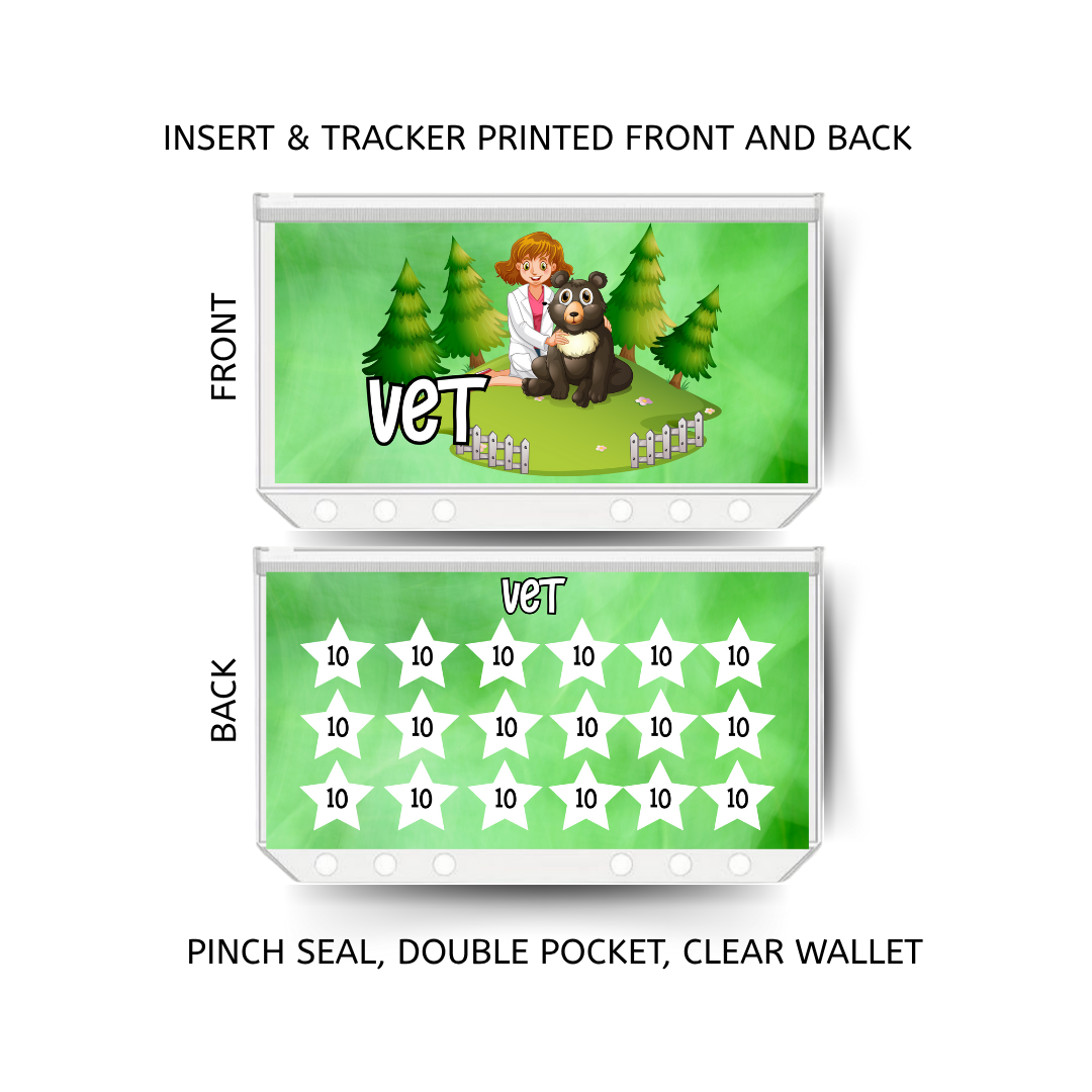 VET BILL savings double insert & tracker plus a clear, twin pocket, pinch seal wallet for A6 binder