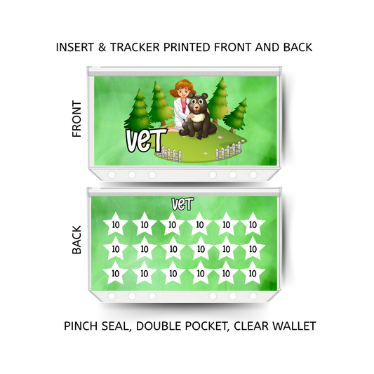 VET BILL savings double insert & tracker plus a clear, twin pocket, pinch seal wallet for A6 binder