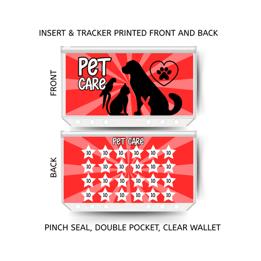 PET CARE savings double insert & tracker plus a clear, twin pocket, pinch seal wallet for A6 binder