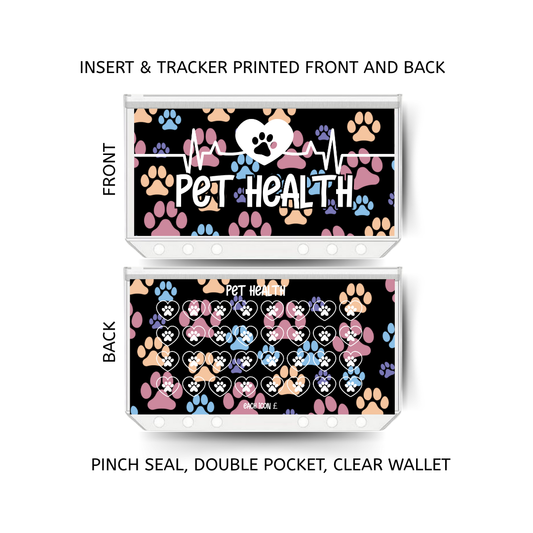 PET HEALTH savings double insert & tracker plus a clear, twin pocket, pinch seal wallet for A6 binder