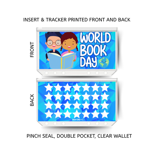 WORLD BOOK DAY savings double insert & tracker plus a clear, twin pocket, pinch seal wallet for A6 binder