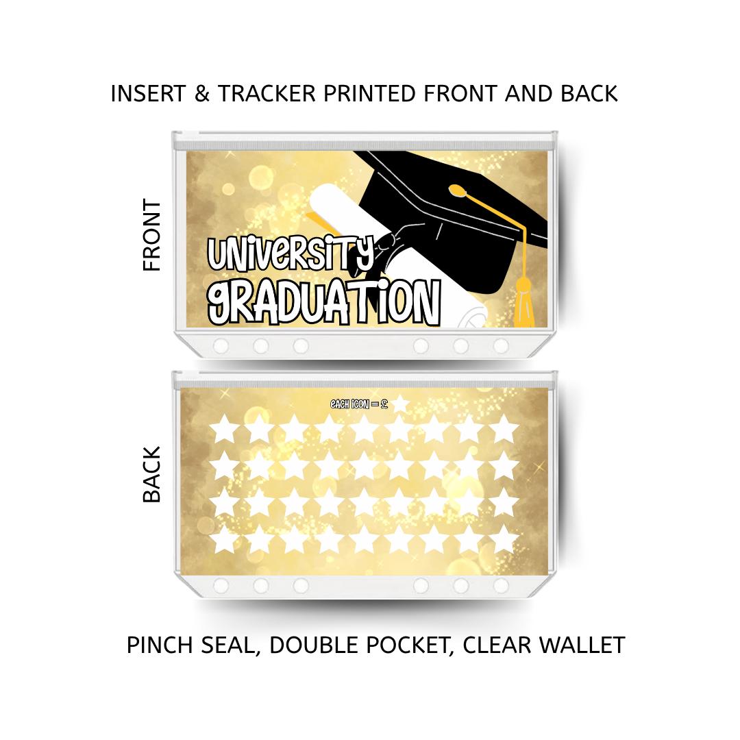 GRADUATION savings double insert & tracker plus a clear, twin pocket, pinch seal wallet for A6 binder